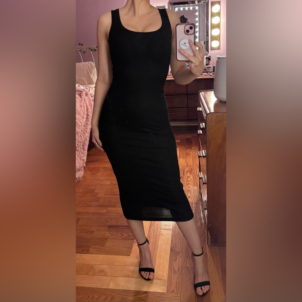NWOT Classic Black Ribbed Midi Dress